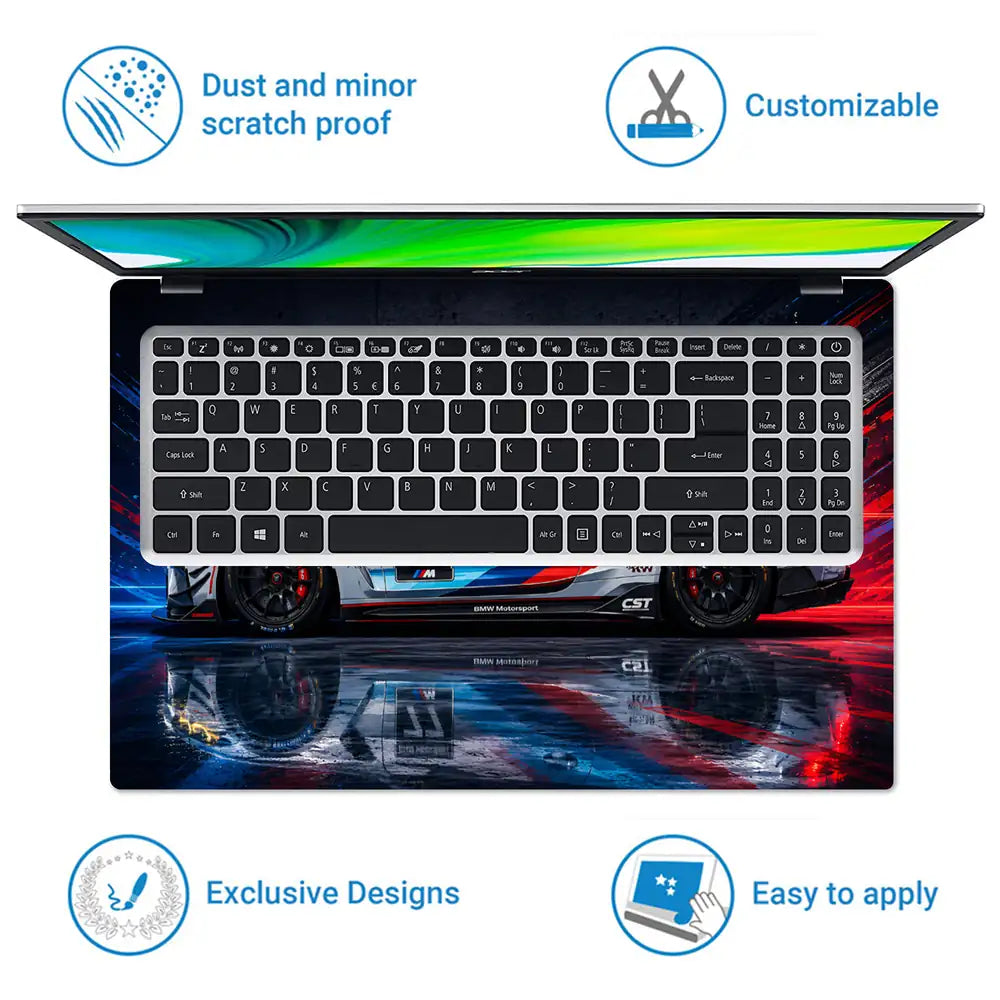BMW M4 Race Car 77 Side Splash Laptop Skin - View 5