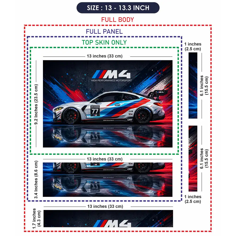 BMW M4 Race Car 77 Side Splash Laptop Skin - View 6