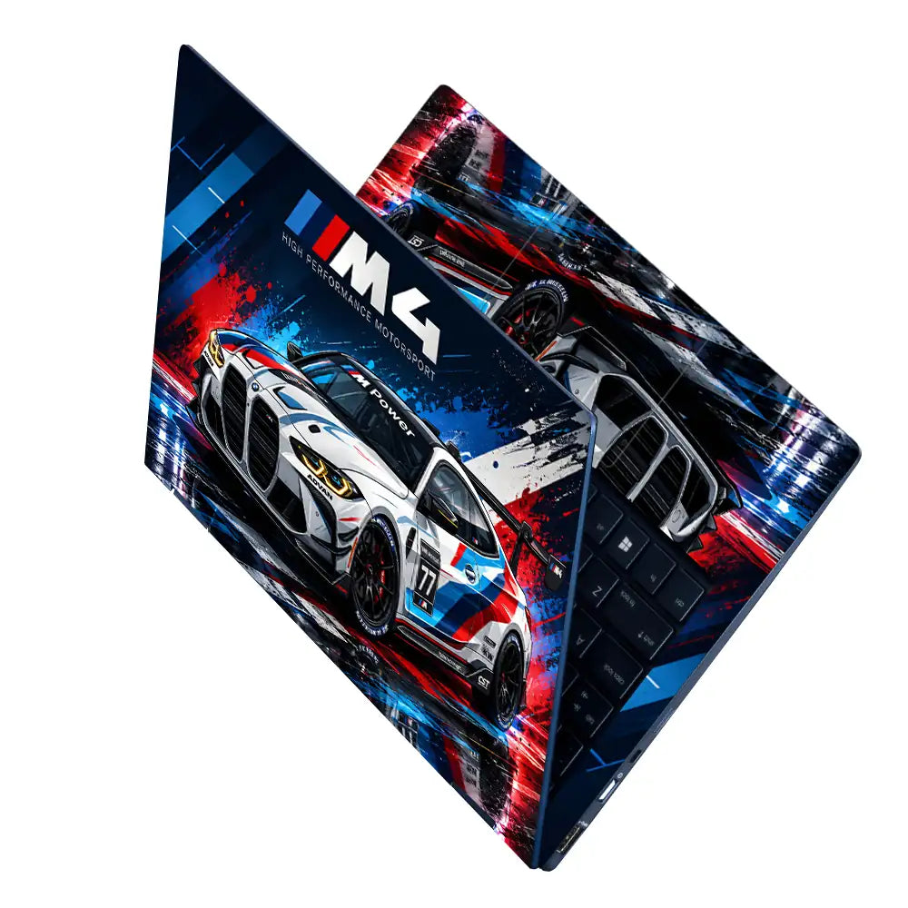 BMW M4 Race Car Front M Power Laptop Skin - View 2