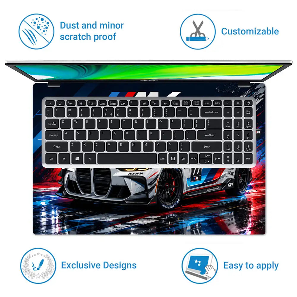 BMW M4 Race Car Front M Power Laptop Skin - View 5