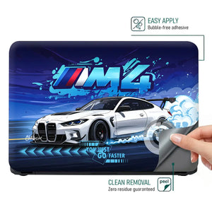 BMW M4 White Coupe Blue Racing Laptop Skin - View 4
