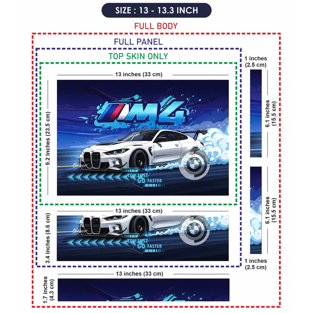 BMW M4 White Coupe Blue Racing Laptop Skin - View 6
