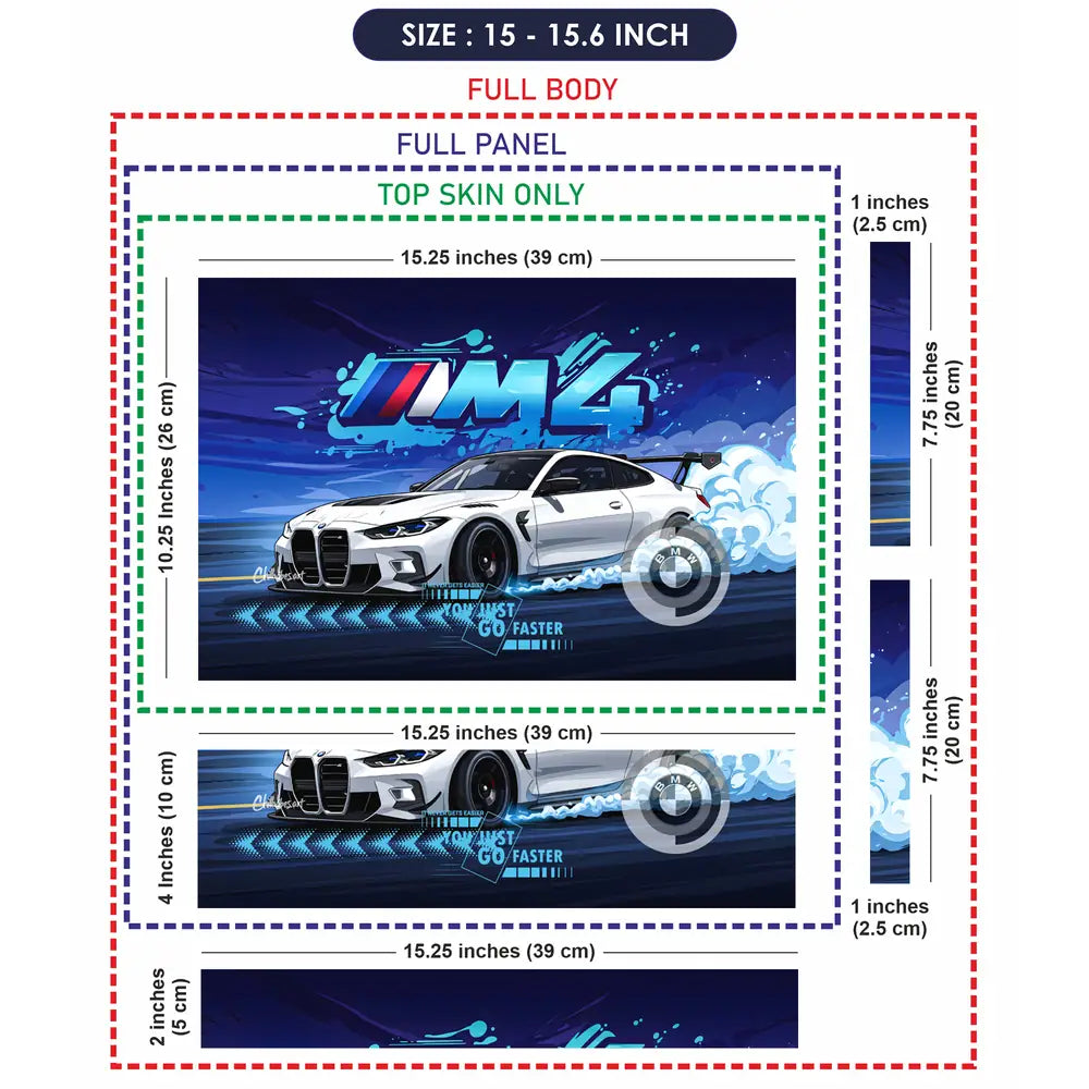 BMW M4 White Coupe Blue Racing Laptop Skin - View 8