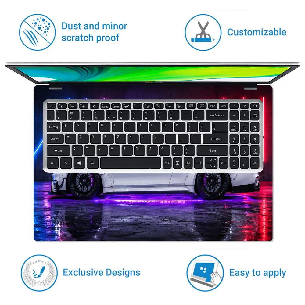 BMW M4 White Neon Garage Laptop Skin - View 5