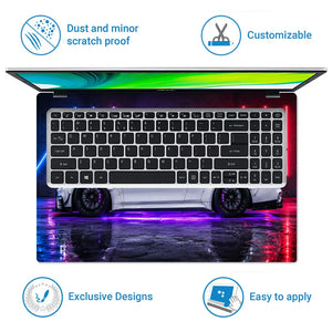 BMW M4 White Neon Garage Laptop Skin - View 5