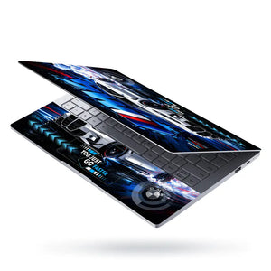 BMW M4 White Smoke Drift Blue Laptop Skin - View 3