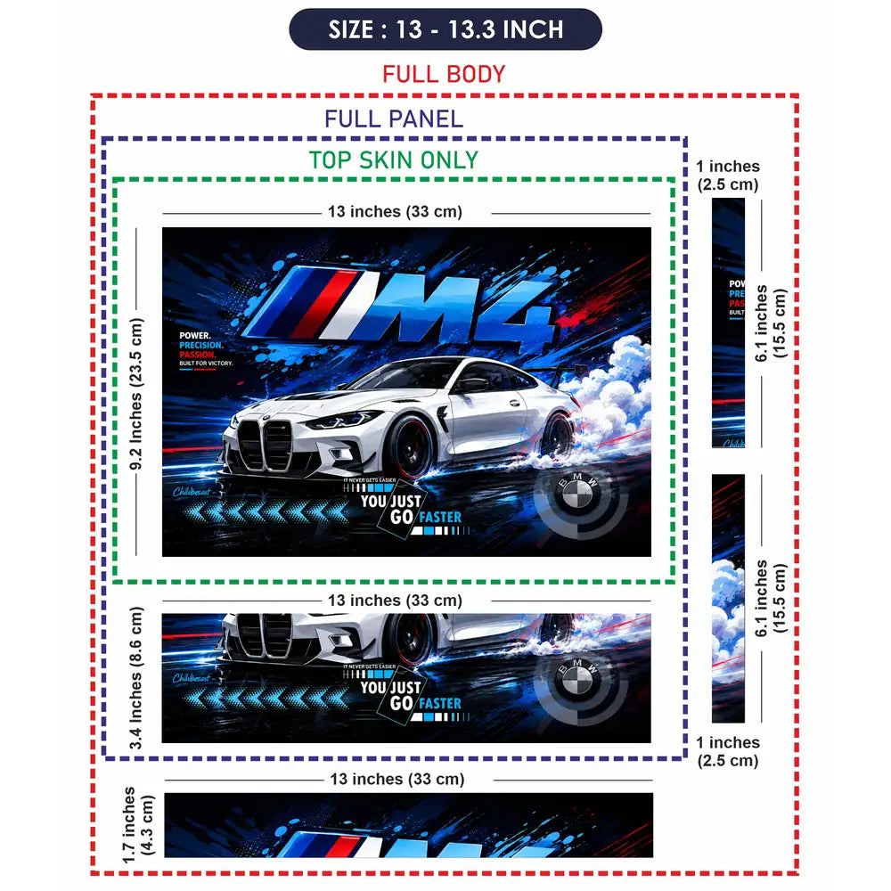 BMW M4 White Smoke Drift Blue Laptop Skin - View 6