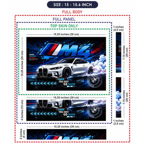 BMW M4 White Smoke Drift Blue Laptop Skin - View 8