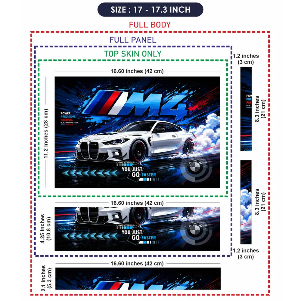 BMW M4 White Smoke Drift Blue Laptop Skin - View 9
