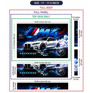 BMW M4 White Smoke Drift Blue Laptop Skin - View 9