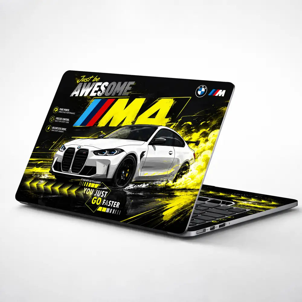 BMW M4 Yellow Smoke Awesome Laptop Skin - View 1