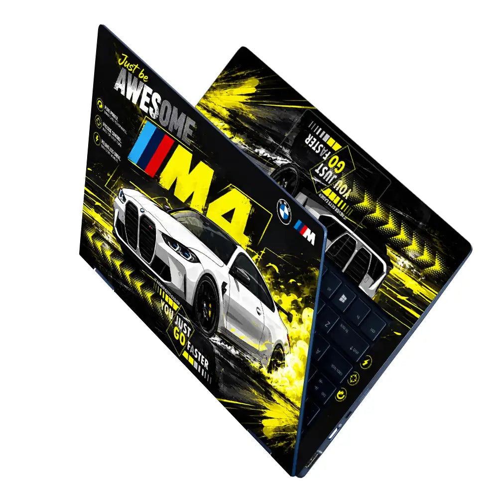 BMW M4 Yellow Smoke Awesome Laptop Skin - View 2