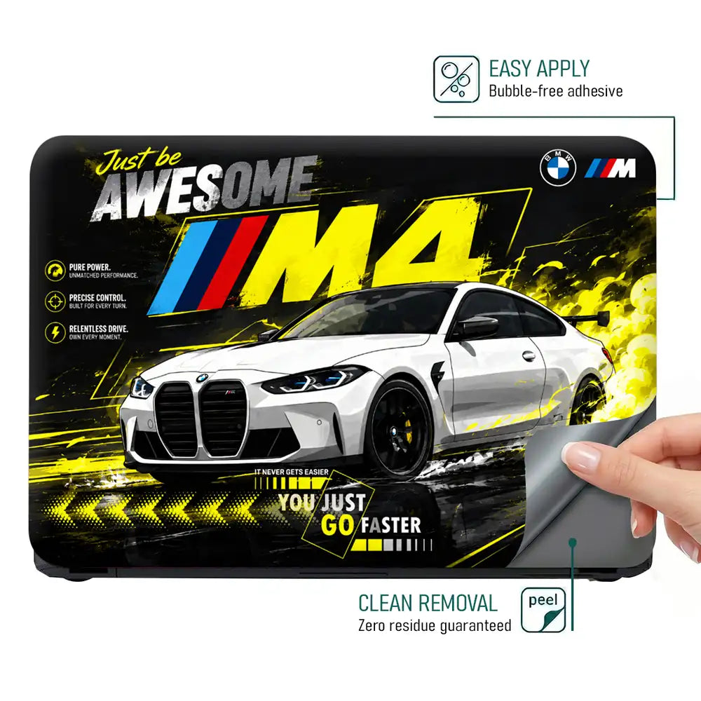 BMW M4 Yellow Smoke Awesome Laptop Skin - View 4