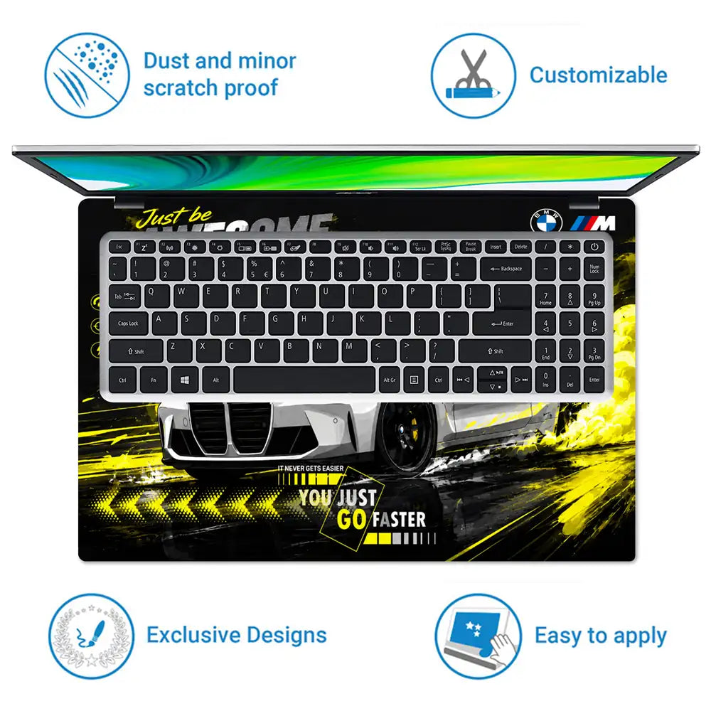 BMW M4 Yellow Smoke Awesome Laptop Skin - View 5