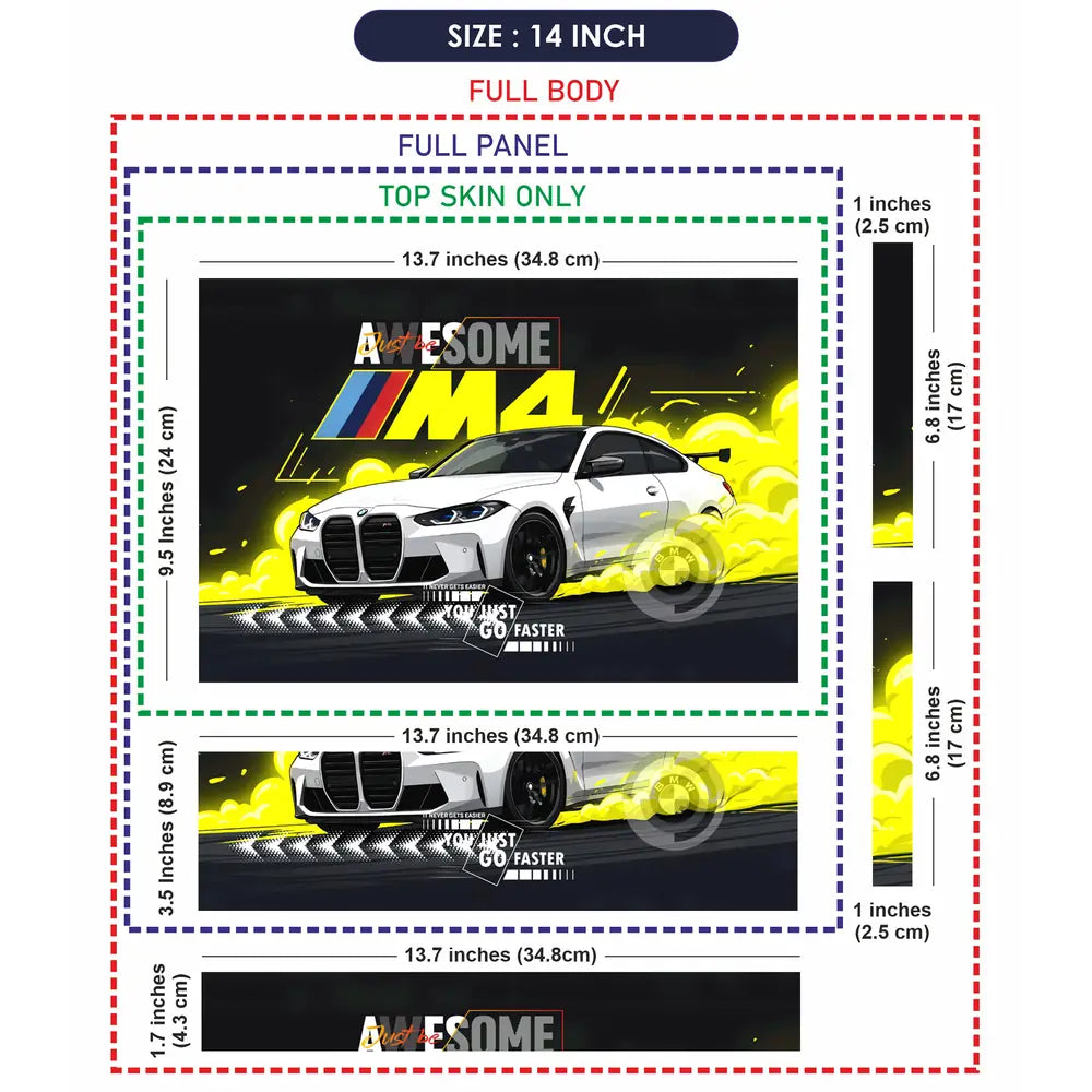 BMW M4 Yellow Smoke Drift Art Laptop Skin - View 7