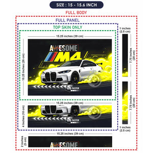 BMW M4 Yellow Smoke Drift Art Laptop Skin - View 8