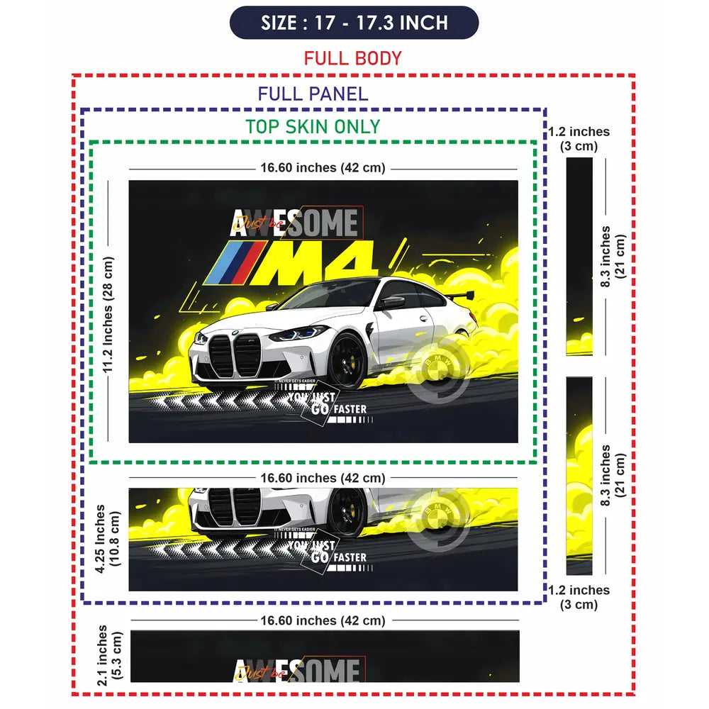 BMW M4 Yellow Smoke Drift Art Laptop Skin - View 9