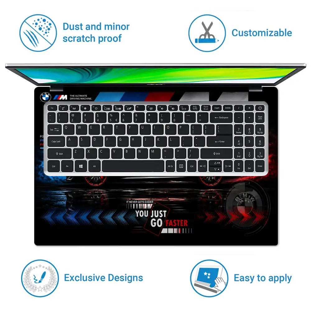 BMW M5 Black Go Faster Laptop Skin - View 5
