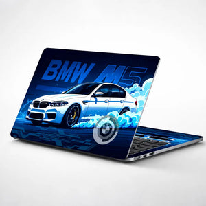 BMW M5 White Blue Neon Car Laptop Skin - View 1