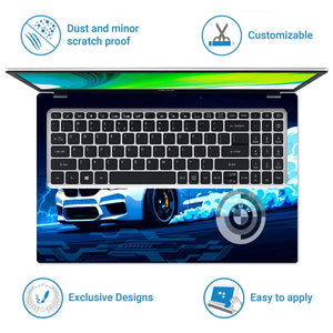 BMW M5 White Blue Neon Car Laptop Skin - View 5