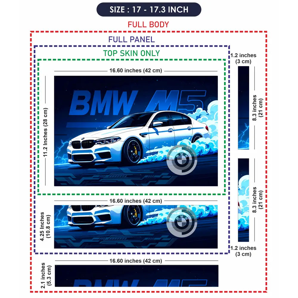 BMW M5 White Blue Neon Car Laptop Skin - View 9