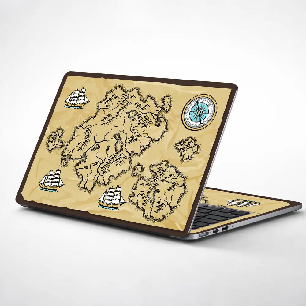 Boat Compass Brown Shaded Map Laptop Skin - View 1