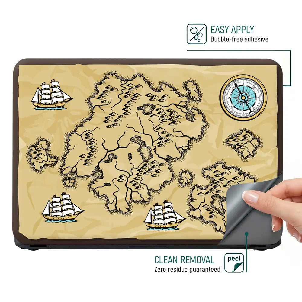 Boat Compass Brown Shaded Map Laptop Skin - View 4