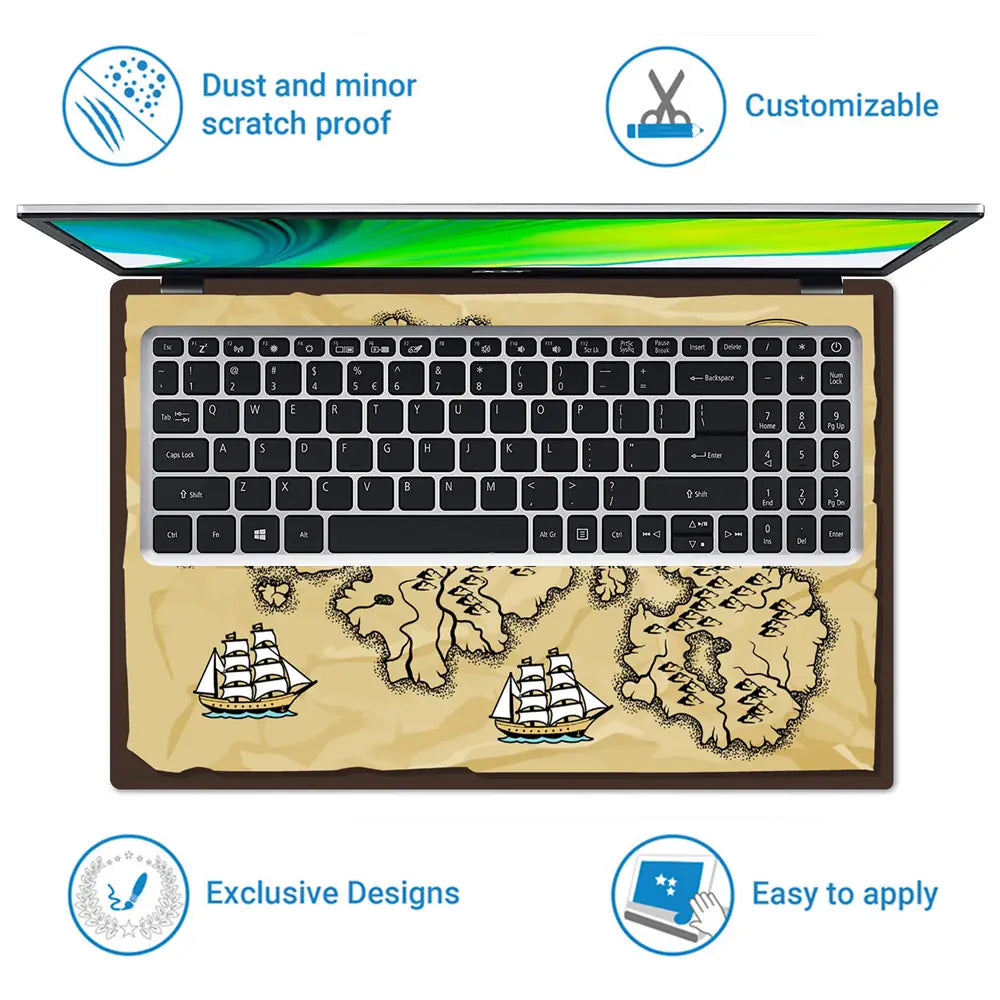 Boat Compass Brown Shaded Map Laptop Skin - View 5