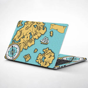 Boat Compass Dark Cyan Shaded Map Laptop Skin - View 1