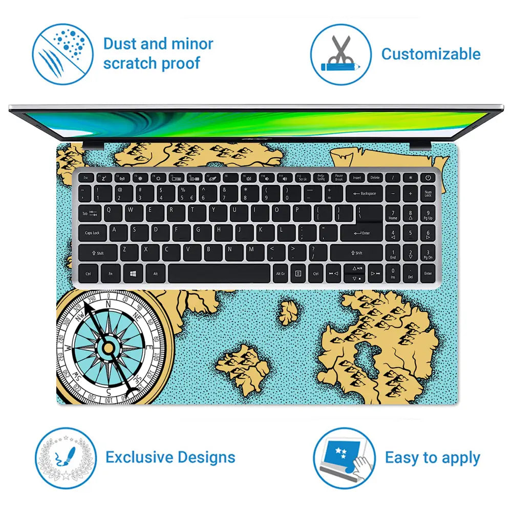 Boat Compass Dark Cyan Shaded Map Laptop Skin - View 5
