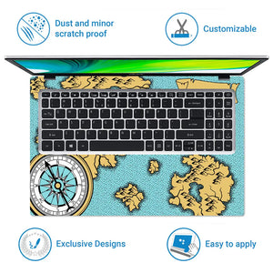 Boat Compass Dark Cyan Shaded Map Laptop Skin - View 5
