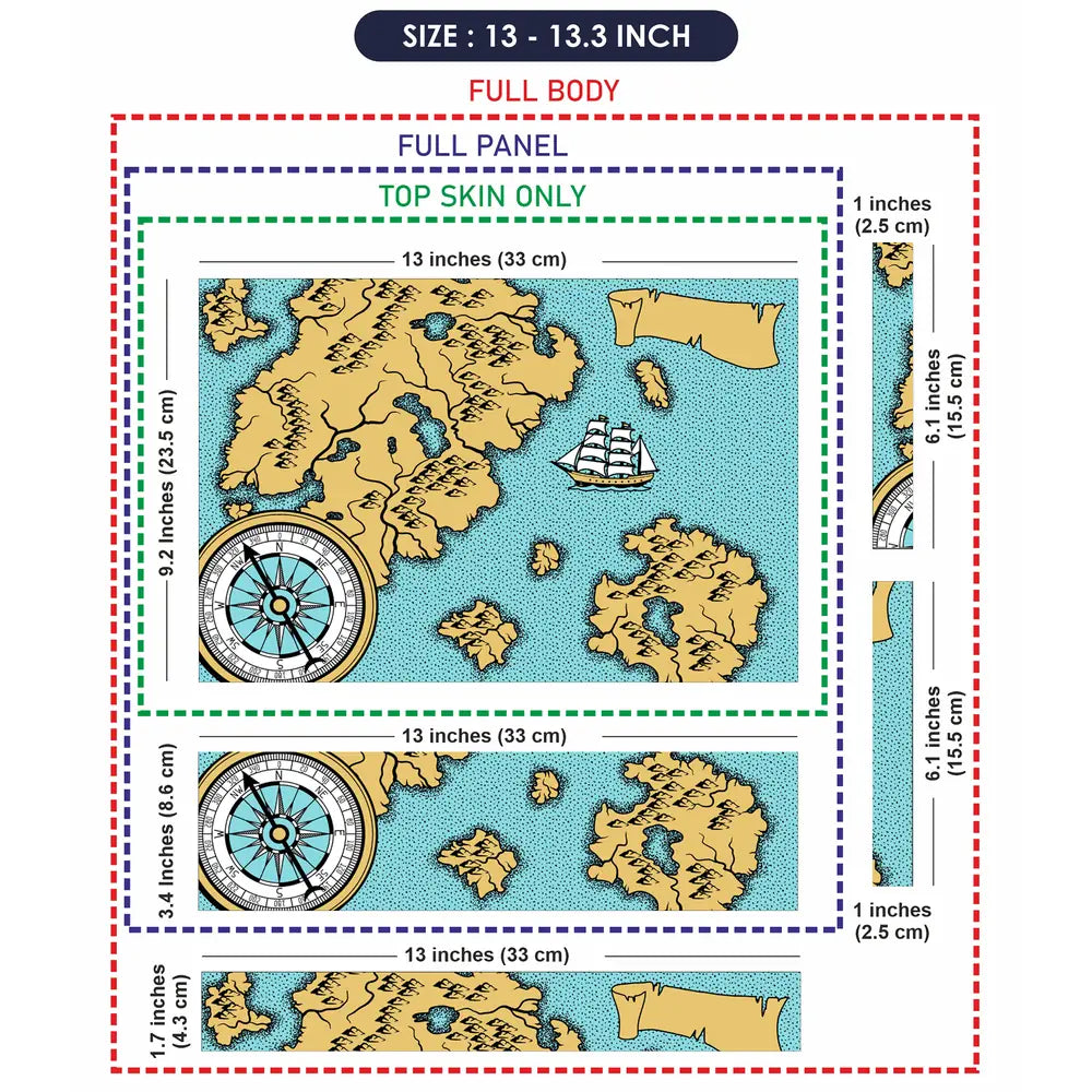 Boat Compass Dark Cyan Shaded Map Laptop Skin - View 6
