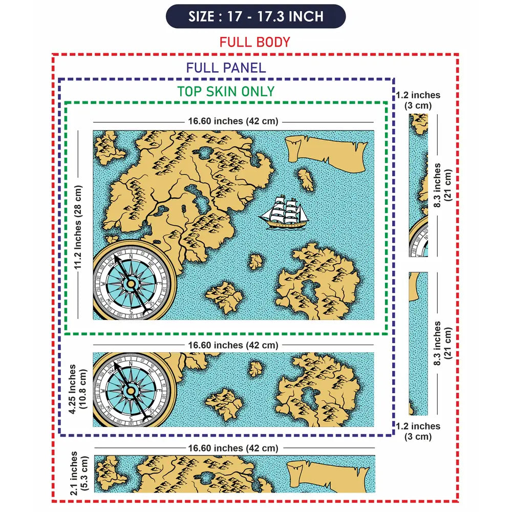 Boat Compass Dark Cyan Shaded Map Laptop Skin - View 9