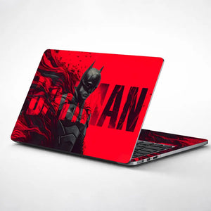 Bold Batman Portrait With Red Background Laptop Skin - View 1
