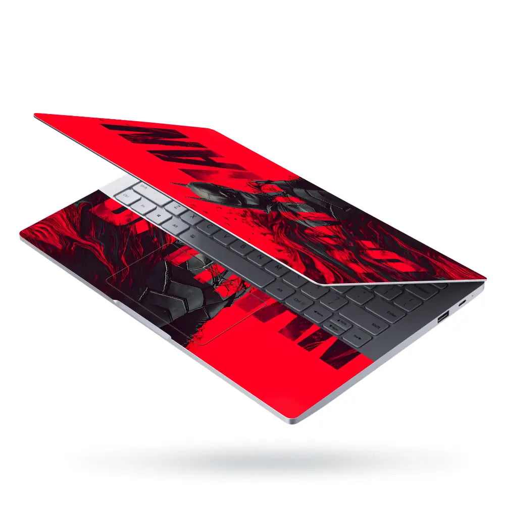 Bold Batman Portrait With Red Background Laptop Skin - View 3