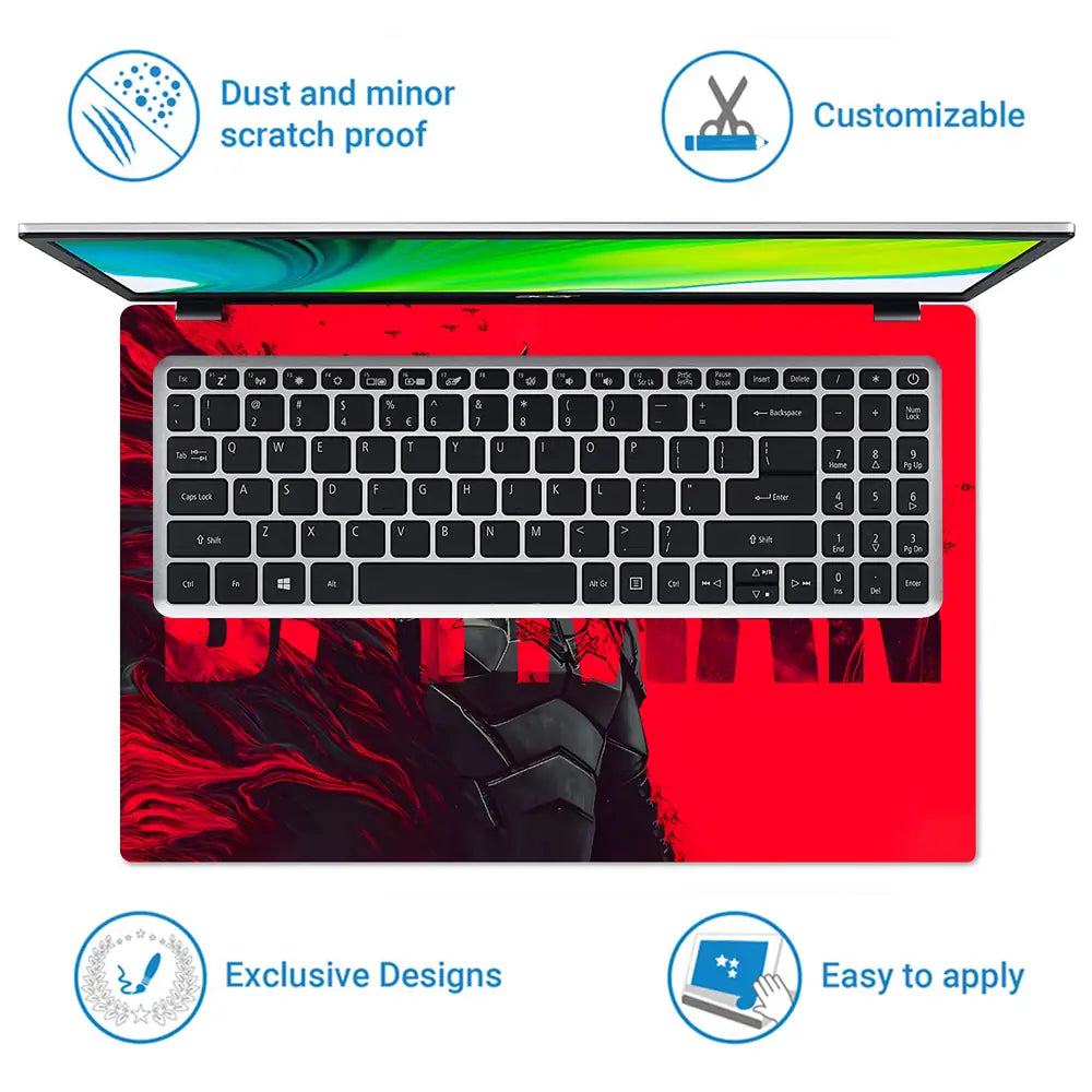 Bold Batman Portrait With Red Background Laptop Skin - View 5