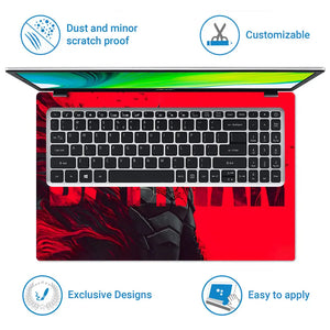 Bold Batman Portrait With Red Background Laptop Skin - View 5