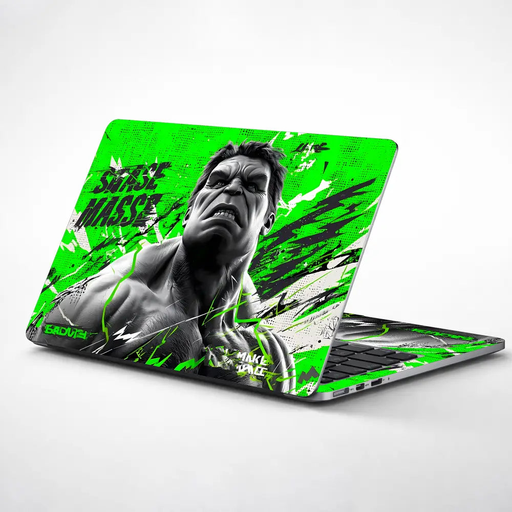 Bold Green Hulk Illustration With Energy Laptop Skin - View 1
