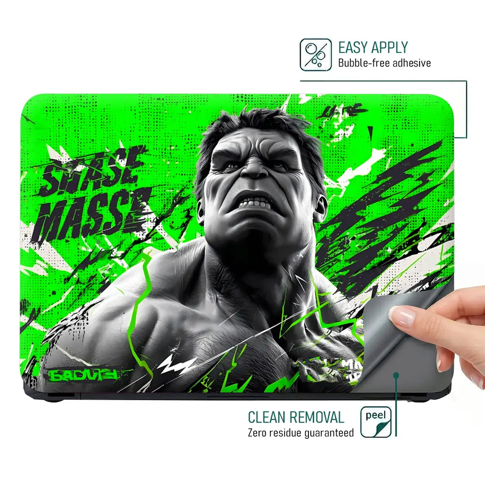 Bold Green Hulk Illustration With Energy Laptop Skin - View 4