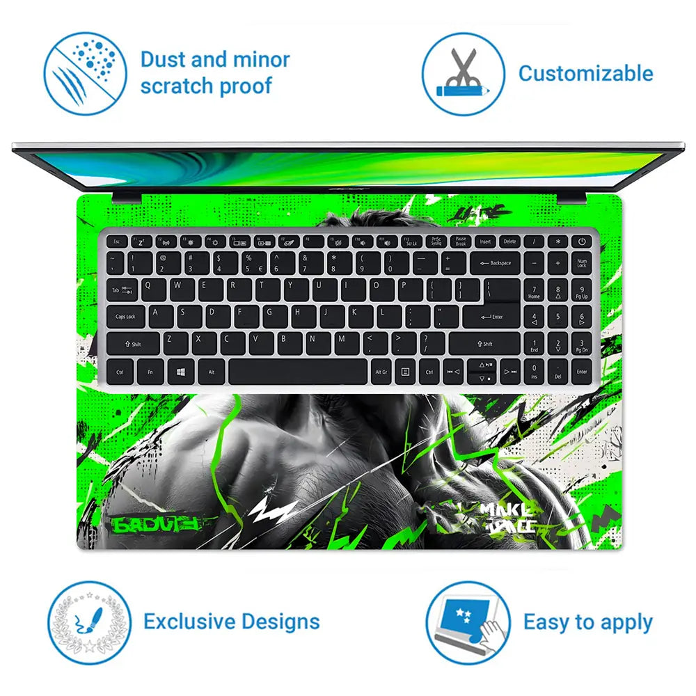Bold Green Hulk Illustration With Energy Laptop Skin - View 5