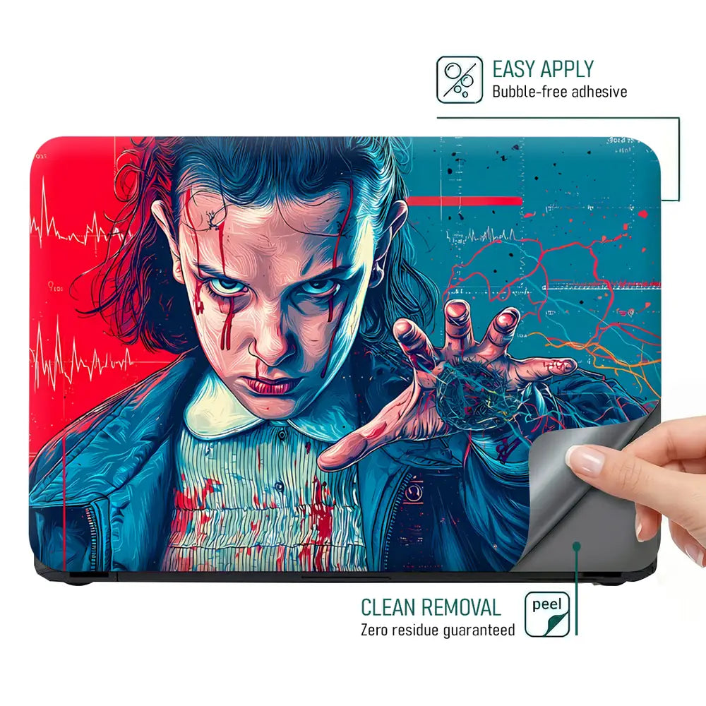 Bold Portrait Of A Girl With Powers Laptop Skin - View 4
