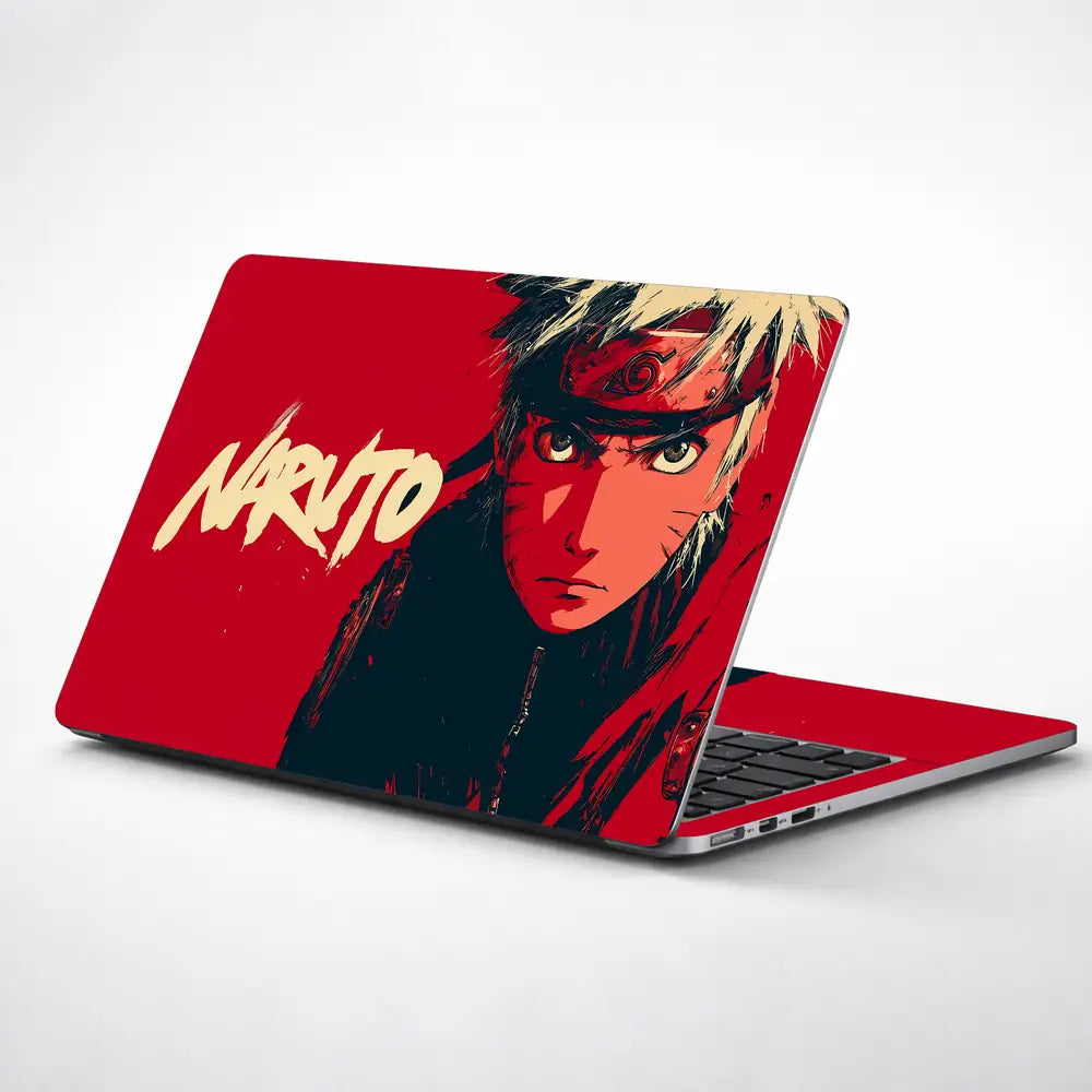 Bold Red Anime Ninja Portrait Laptop Skin - View 1