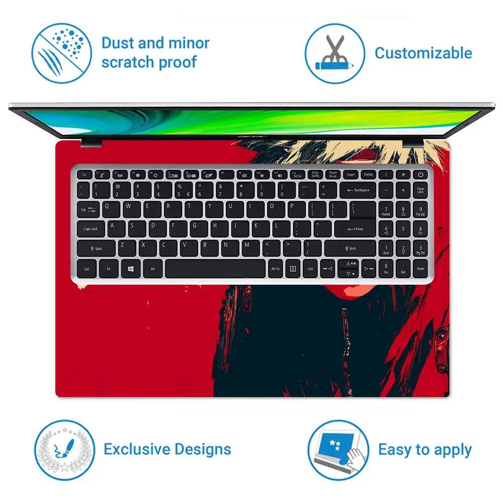 Bold Red Anime Ninja Portrait Laptop Skin - View 5