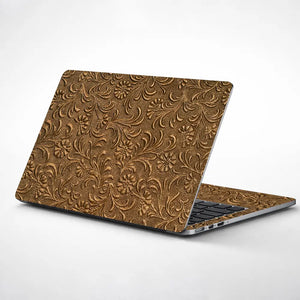 Bronze Copper Daisy Leather - Metallic and Textured Finish Laptop Skin - View 1