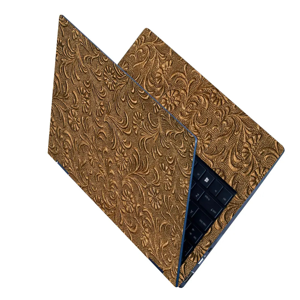 Bronze Copper Daisy Leather - Metallic and Textured Finish Laptop Skin - View 2
