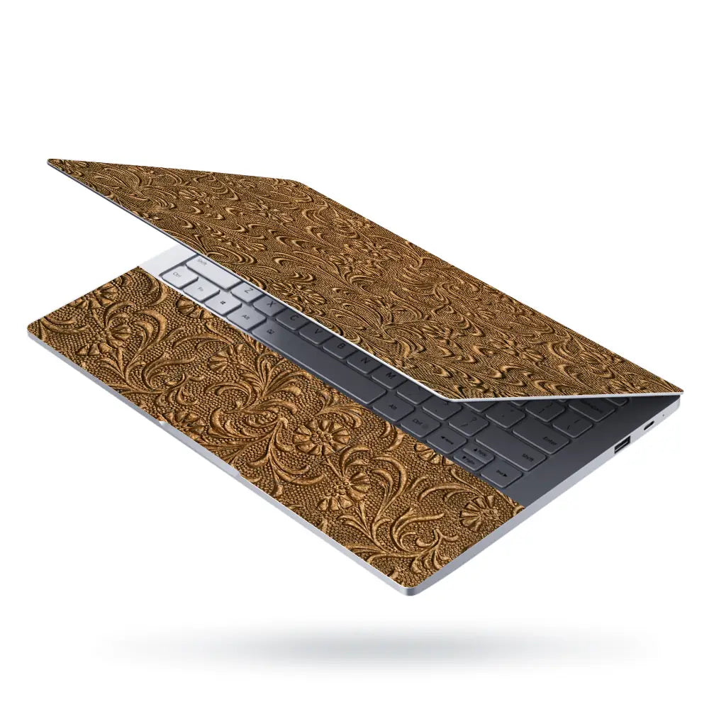 Bronze Copper Daisy Leather - Metallic and Textured Finish Laptop Skin - View 3