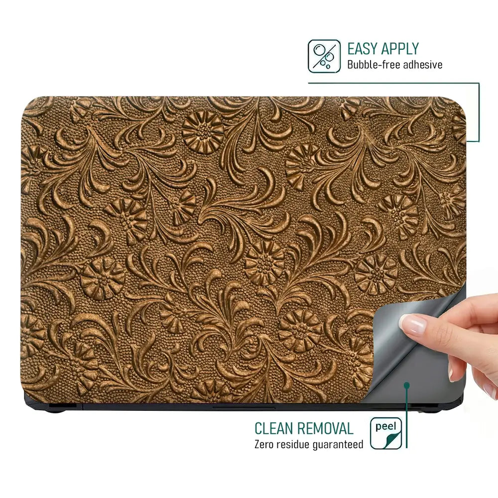 Bronze Copper Daisy Leather - Metallic and Textured Finish Laptop Skin - View 4