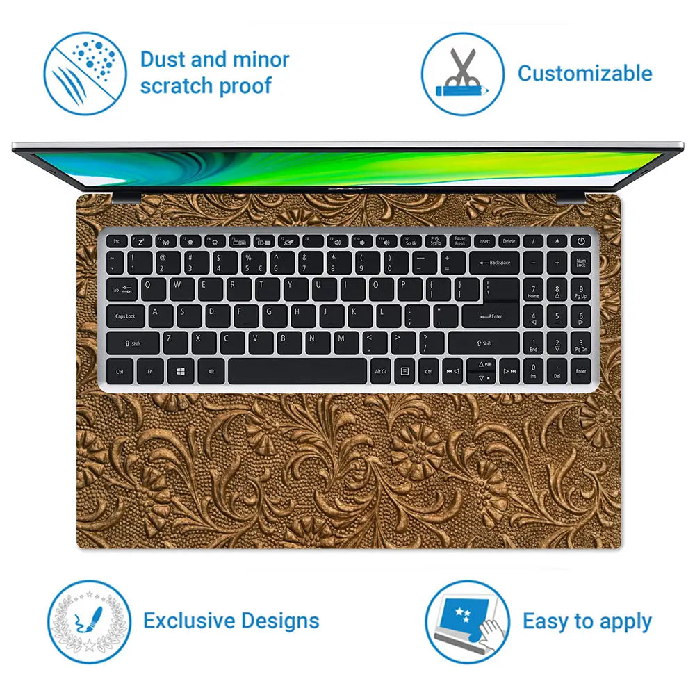 Bronze Copper Daisy Leather - Metallic and Textured Finish Laptop Skin - View 5