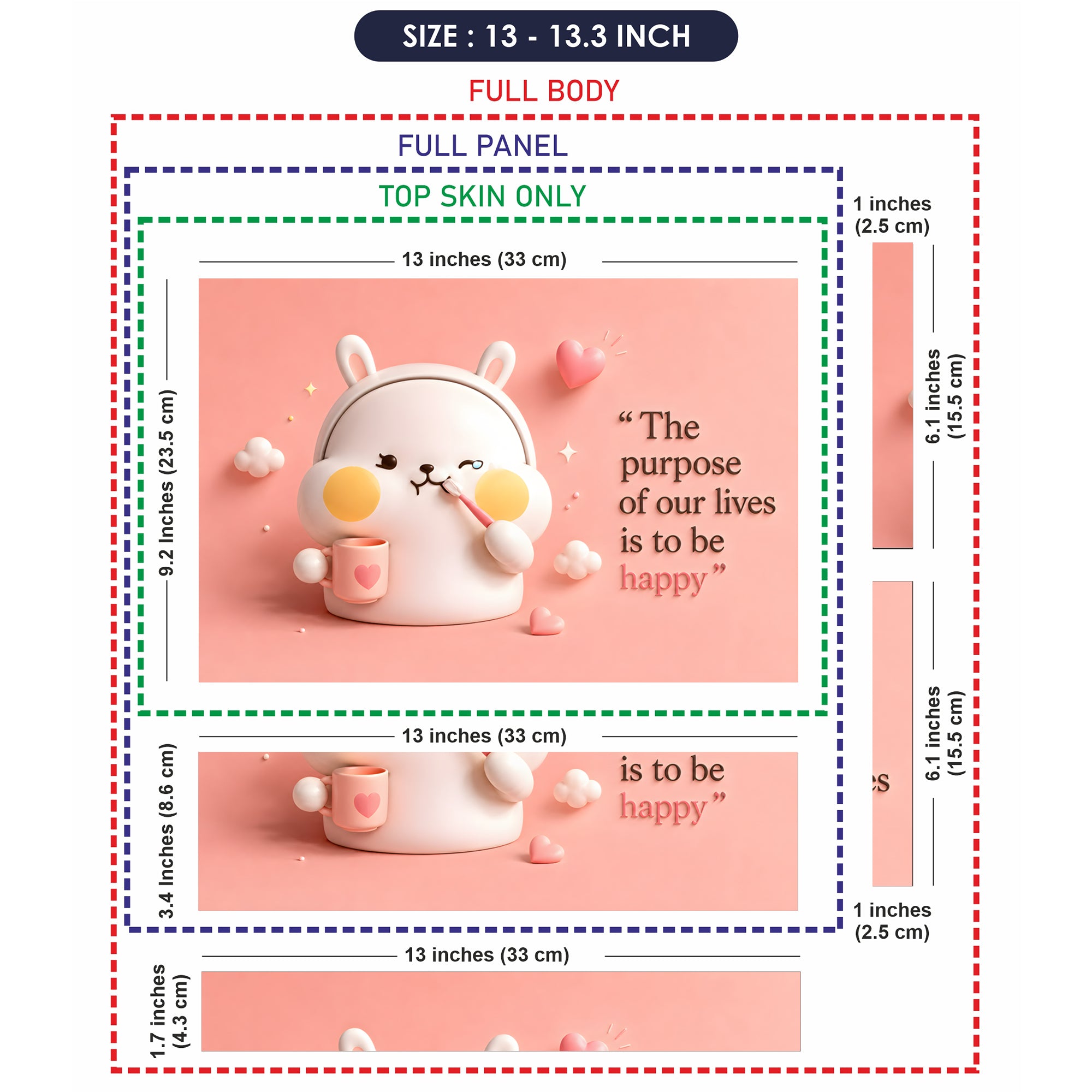 Bunny Purpose Happy Quote Pink Laptop Skin - View 6