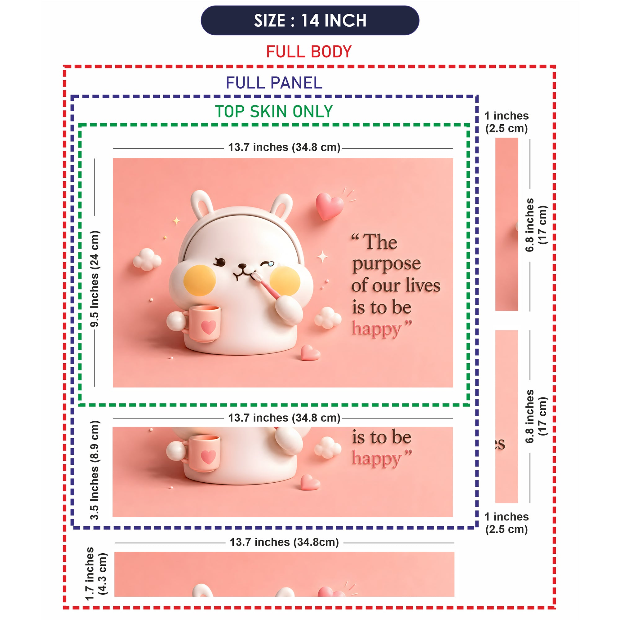 Bunny Purpose Happy Quote Pink Laptop Skin - View 7